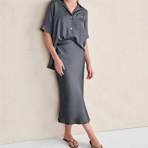 Elegant Gray Women's Blouse & Skirt